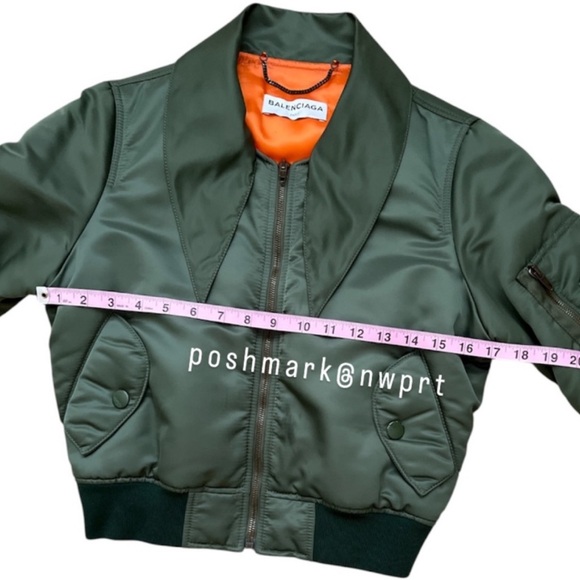 BALENCIAGA 🍊 Flight Jacket Scarf Neck Satin Bomber Olive Green 34 XS 0 2 - Picture 12 of 15